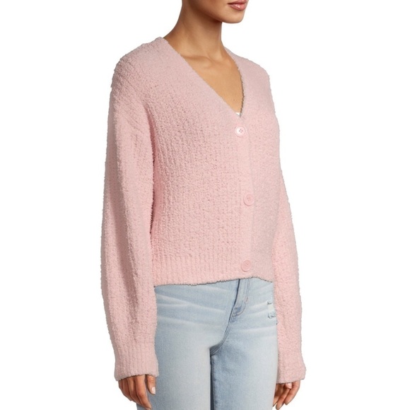 No Boundaries Juniors' Teddy Cardigan Pink Dusty Rose Textured Sweater XXL (19) - Picture 2 of 16